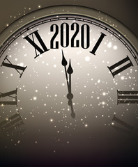 Fototapeta na wymiar Golden shining 2020 New Year background with clock.