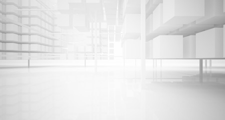Fototapeta premium Abstract white architectural interior from an array of white cubes with large windows. 3D illustration and rendering.