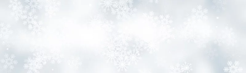 Fotobehang white and gray Christmas light with snowflake bokeh background, Winter backdrop wallpaper. © ooddysmile