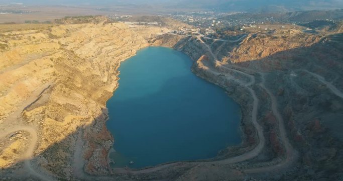 Aerial view of opencast mining quarry - view from above.