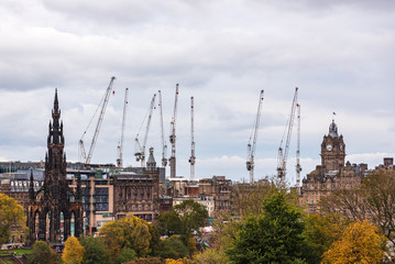 Construction cranes in central Edinburgh