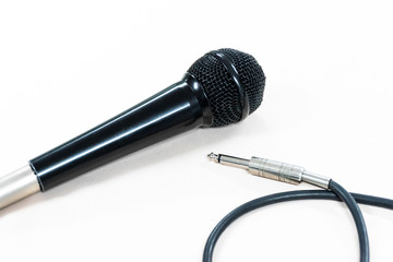 Close up microphone on white background