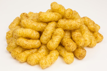 healthy snack - heap of corn puffs with quinoa and peanuts - 298676195