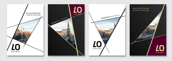 Vector cover design. Flyer, presentation, brochure layout. Banner, modernist poster design. City blur background.