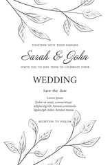 Wedding invitation with flowers and leaves. Vector illustration.