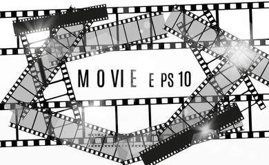 Set of film vector stripes isolated on transparent background.Film strip roll. Vector cinema background.