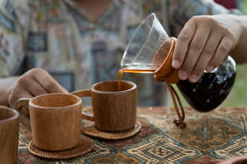 Fototapeta na wymiar Coffee makers making coffee,drift,roasted coffee beans, hot drink