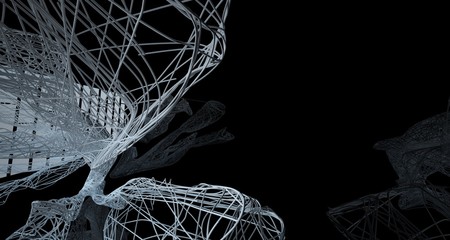 Abstract smooth architectural white and wire black gloss interior  with large windows. 3D illustration and rendering.