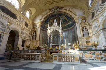 Fototapeta na wymiar Interior of Santa Cecilia's Church in Trastevere, Rome, Italy