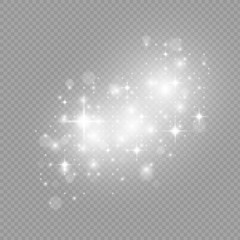Beautiful sparks shine with special light. Vector sparkles on a transparent background. Christmas abstract pattern. A beautiful illustration for the postcard. The background for the image. Luminaries.