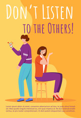 Don’t listen to the others poster vector template. Trouble relationship brochure, cover, booklet page concept design with flat illustrations. Ignore bad advices advertising flyer, leaflet layout idea