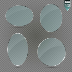 Vector glass banners on transparent background.Empty transparent glass frame. Clean vector background.