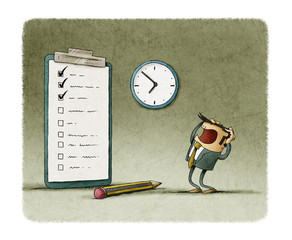 stressed businessman looks at his to do list unfinished.