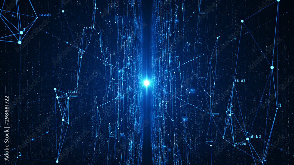 Poster abstract technology big data background concept. motion of digital data flow. transferring of big da