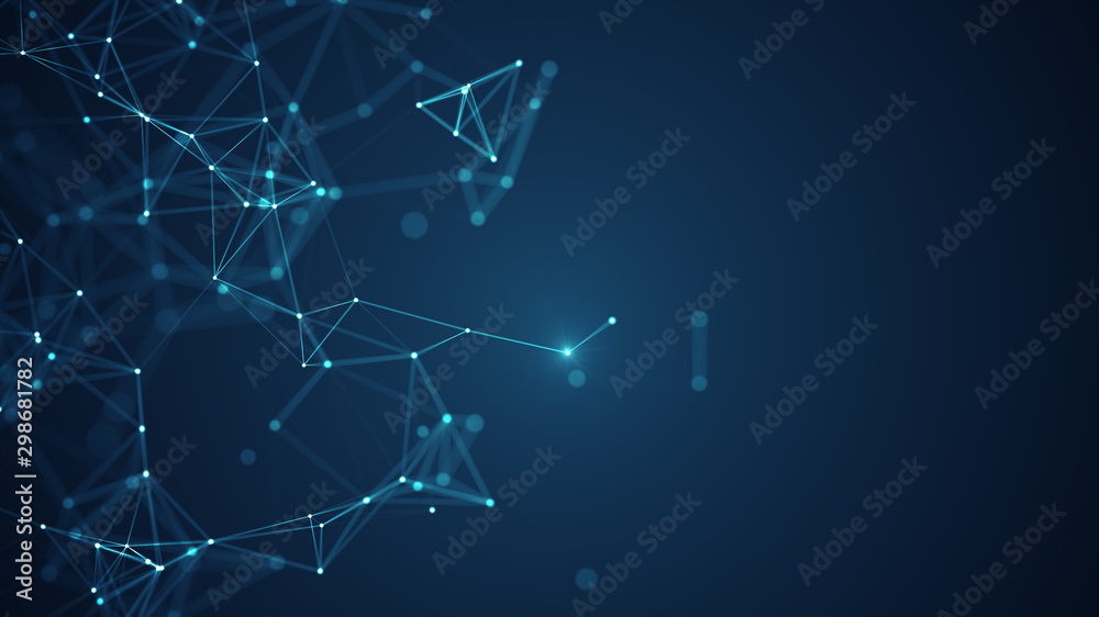 Poster abstract connected dots and lines on blue background. communication and technology network concept w