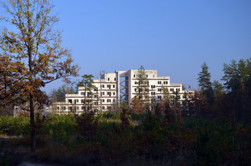 Naklejka premium Ghost town in Eastern Europe.Former Soviet kids camp.Ukraine gets rid of the consequences of communism. Ruins. Kiev Region,Ukraine