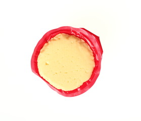 Cheese in red plastic package