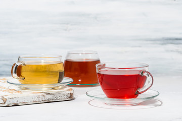 assortment of tea in glass cups