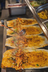 Traditional Turkish Doner Kebab meat. Shawarma or gyros. Turkish, greek or middle eastern arab style chicken doner kebab food in restaurant.