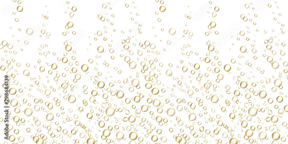 Poster champagne or soda background. realistic fresh fizzing bubbles. carbonated drink with bubbles. vector