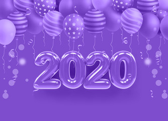 happy new year 2020  purple with ballon background