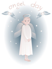postcard with the image of a cute angel, can be used as a print for children's clothing and products