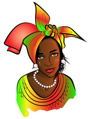 bright illustration of a beautiful dark-skinned girl in an ethnic costume