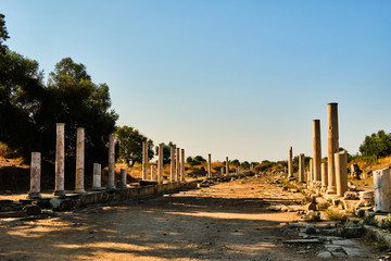 Ruins of ancient street in Side, Turkey