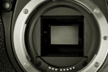 Mirror sensor inside dslr camera without lens.