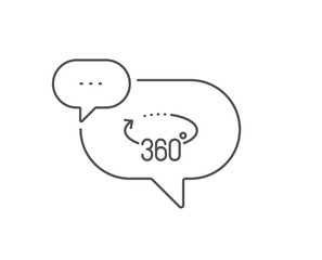 360 degrees line icon. Chat bubble design. VR simulation sign. Panoramic view symbol. Outline concept. Thin line 360 degrees icon. Vector