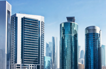 Futuristic urban skyline in Doha, Qatar