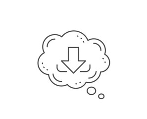 Download Arrow line icon. Chat bubble design. Down arrowhead symbol. Direction or pointer sign. Outline concept. Thin line download icon. Vector