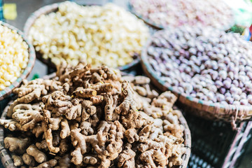 Groceries sold on the street market in Hanoi, Vietnam