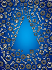 bolts, nuts, nails, screws, tools christmas tree blue - obrazy, fototapety, plakaty