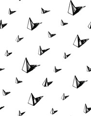 Naklejka premium vector geometric abstract seamless pattern of pyramid prisms triangles arranged in a row diagonally isolated on white background in hand drawn style