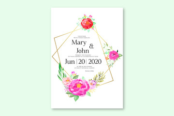 elegant vintage watercolor floral wedding invitation card with golden frame