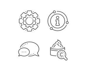 Collagen skin line icon. Chat bubble, info sign elements. Cream care sign. Cosmetic lotion symbol. Linear collagen skin outline icon. Information bubble. Vector