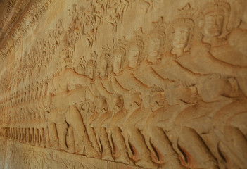 Acient Murals and cave paintings on Agkor Wat temple walls