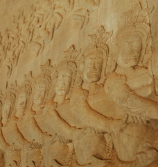 Acient Murals and cave paintings on Agkor Wat temple walls