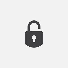 Padlock icon vector template, Black lock icon, Silhouette padlock for applications, sites. Private access icon, lock Vector illustration.