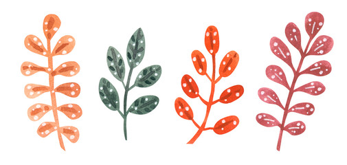 Set of colorful autumn leaves, hand drawn watercolor illustration
