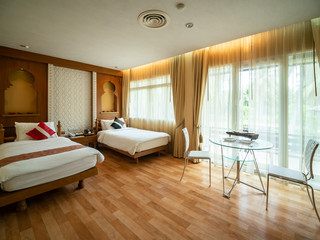 Luxury room with vintage decoration with light from window.