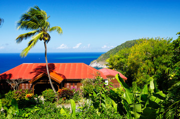 Beautiful colonial house with the spectalular view of the great bay at Deshaies, Basse-Terre,...