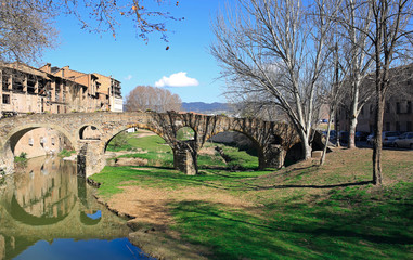 Bridge Pont de Queralt in the historical town centre. Vic, Catalonia, Spain.