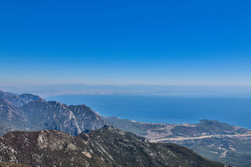 View of the Mediterranean Sea from Tahtali Mountain. Kemer, Turkey.