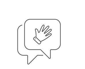 Hand line icon. Chat bubble design. Wave palm sign. Gesture symbol. Outline concept. Thin line hand icon. Vector