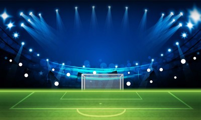 Football arena field with bright stadium lights vector design Vector illumination