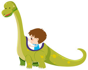 Single character of boy and dinosaur on white background