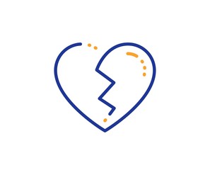 Love crush sign. Broken heart line icon. Divorce symbol. Colorful outline concept. Blue and orange thin line broken heart icon. Vector