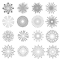 firework line icon set and happy new year firework vector design